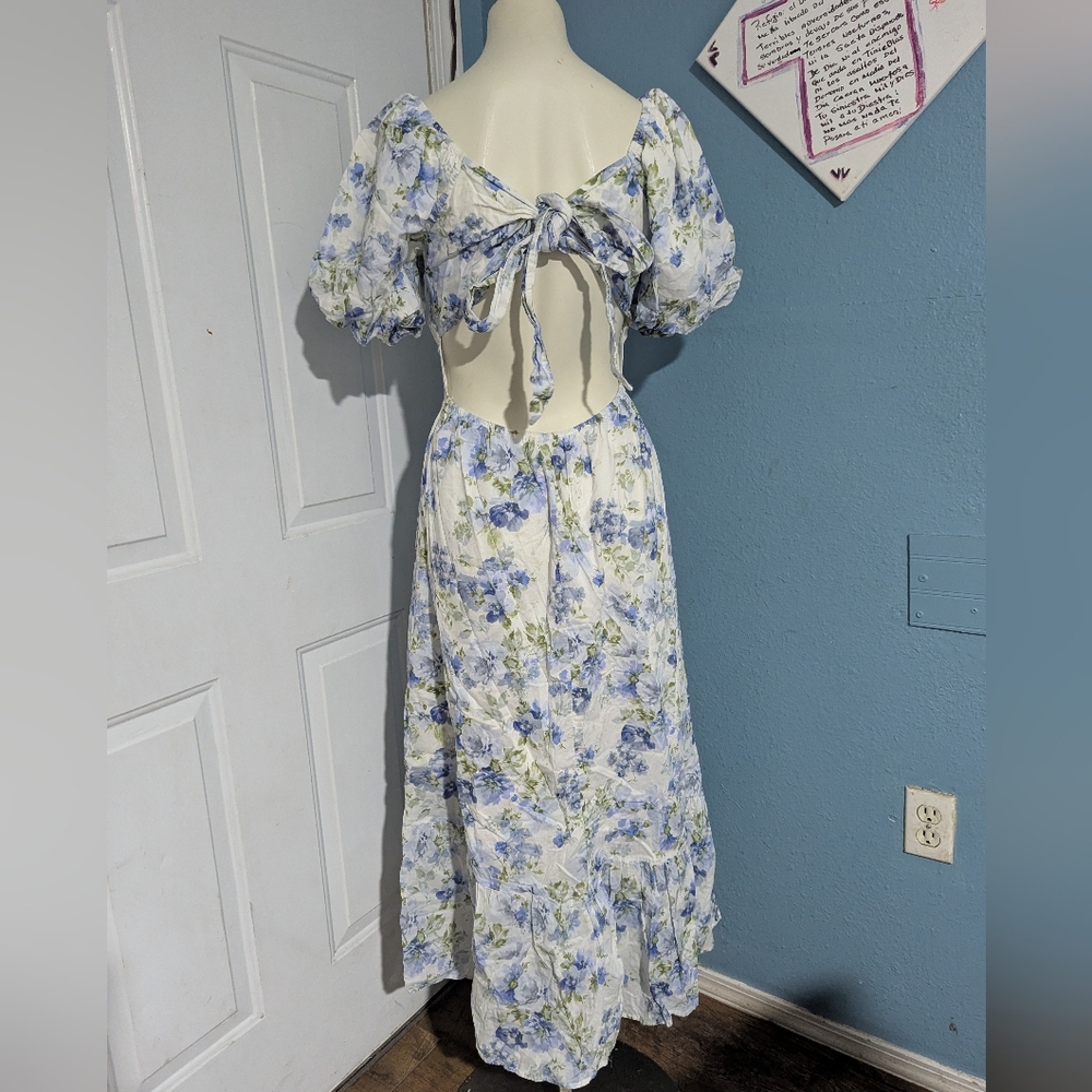 Altar'd State Cream Midi Dress with Blue Floral Print - Picture 5 of 6